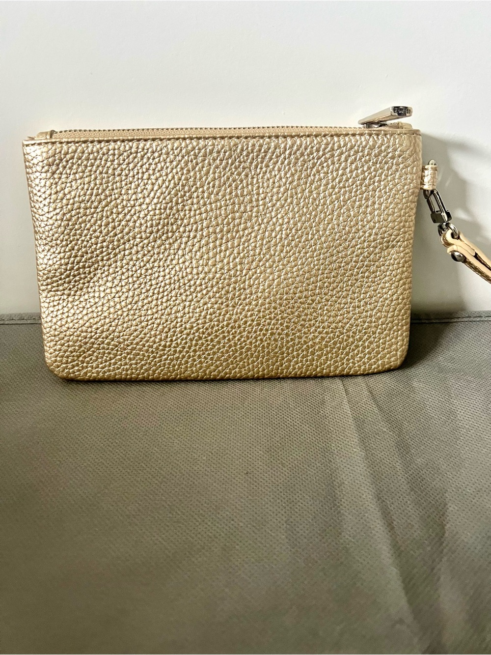 Express Gold Pebbled Leather Wristlet Clutch